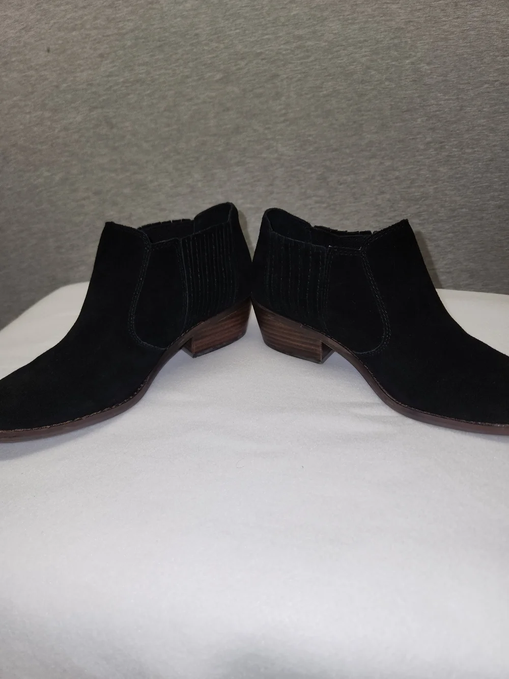 Lucky Brand Black Suede Ankle Booties with Low Stacked Heel